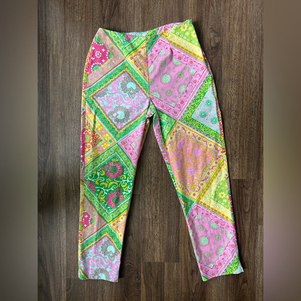 Y2K MARY JANE MARCASIANO Patchwork Paisley Ankle Pants Preppy Resort Statement 6 - Picture 3 of 12